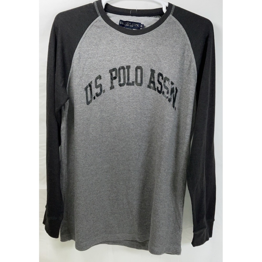 NWOT Men's U.S. Polo Assn Long Sleeve Waffle Knit Henley Shirt Gray/Charcoal XL